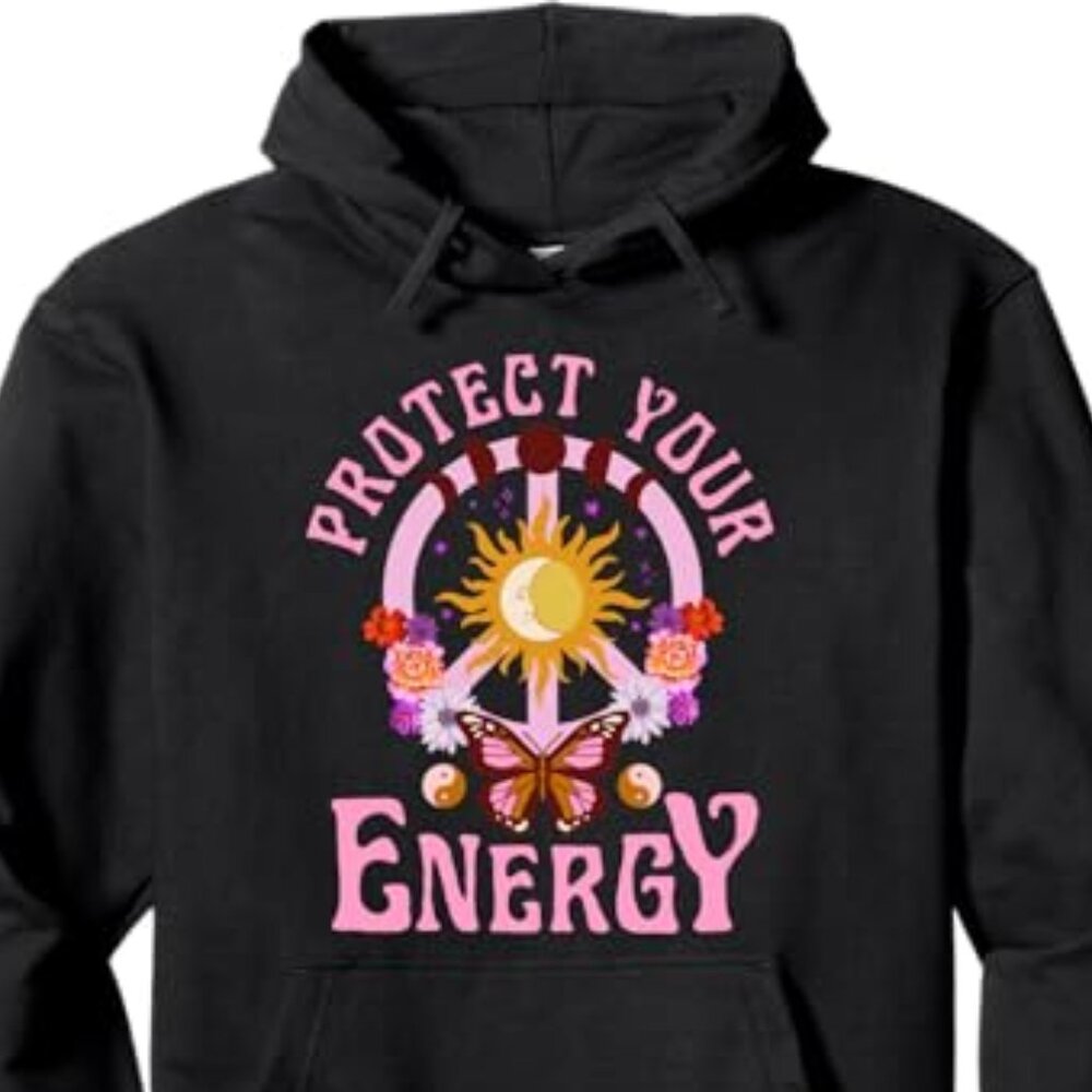 Protect Your Energy Graphic Top peace moon celestial hippie Pullover Hoodie - Picture 2 of 2